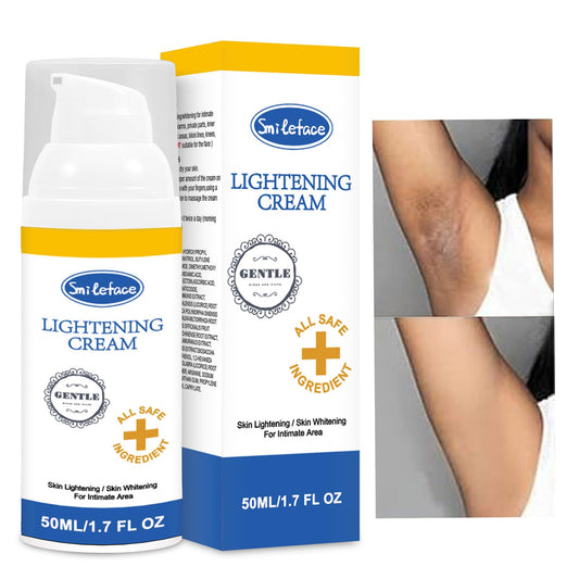 SMILEFACE intimate-areas-cream-bottle demonstrates gentle application for even skin tone.
