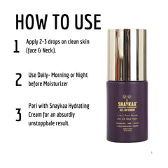 SNAYKAA serum texture swirl emphasizes smooth consistency suitable for all skin types.
