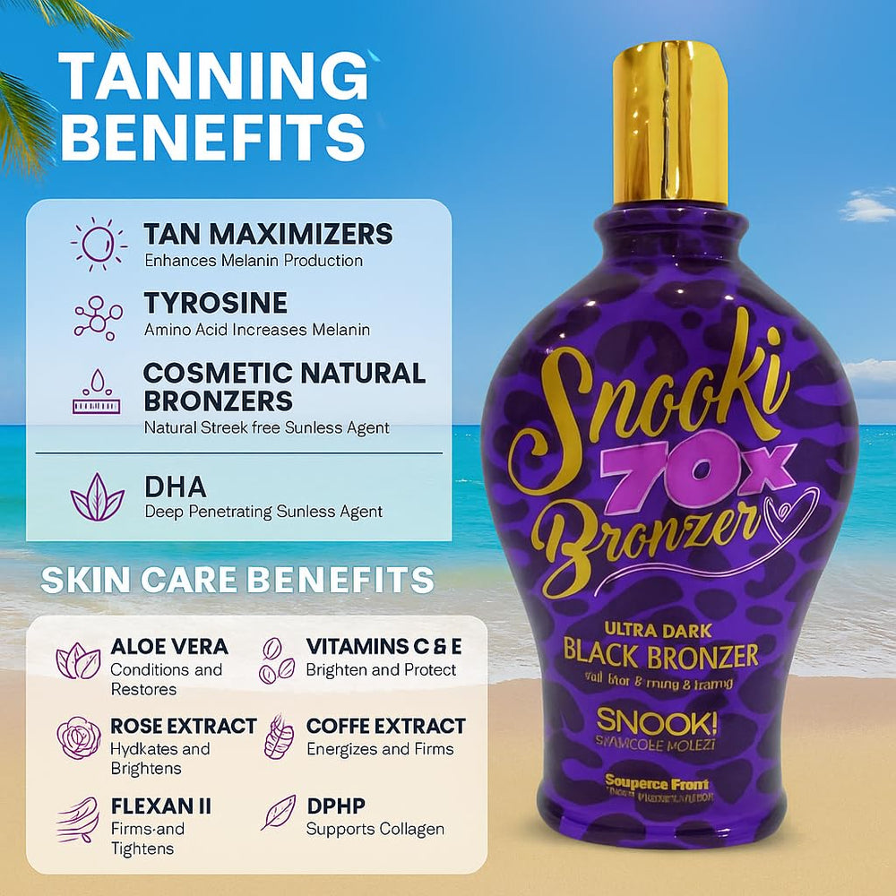 Snooki Ultra Dark 70X packaging highlights paraben- and gluten-free formula.