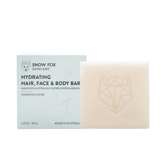 Snow Fox Hydrating Bar shampoo in hand for moisturized, shiny hair