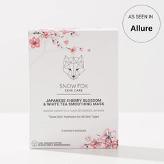 Snow Fox sheet mask drenched in serum, close-up showing moisturizing textures.