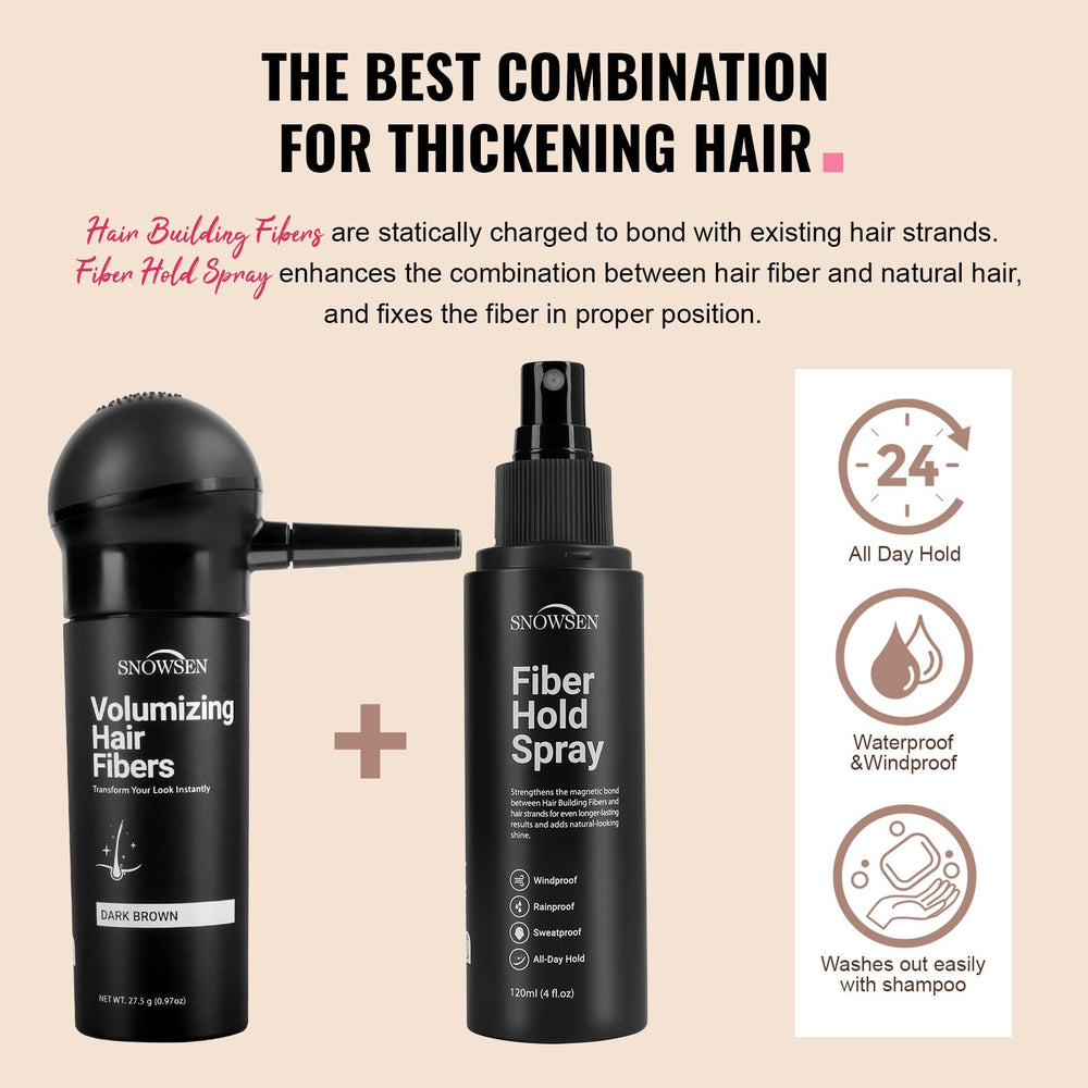SNOWSEN fiber hold spray locks fibers for all-day wear