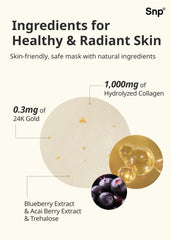 SNP 1000mg Collagen 24K Gold Ampoule Sheet Mask applying on clean face showing hydration boost