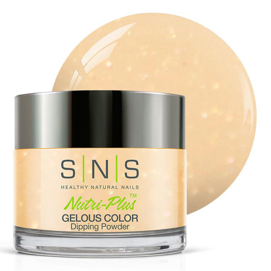 SNS Bling dip powder jar closeup with yellow-cream shimmer for long-lasting color.