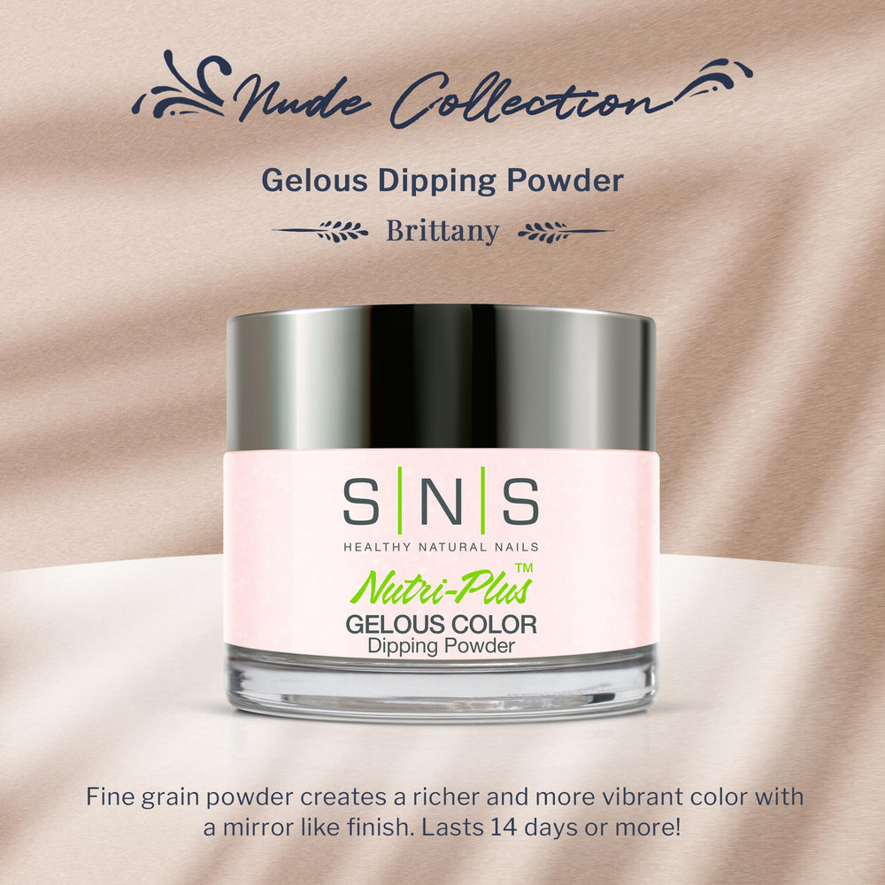 SNS Brittany dip powder bottle on display for quick at-home manicures.