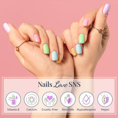 SNS Dip Base Coat Nutri-Plus System nourishes nails and cuticles during use.