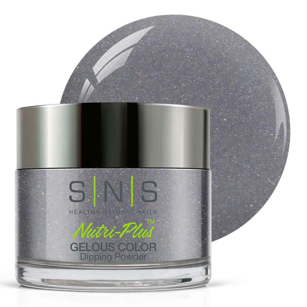 SNS Fall From Grays blue shimmer dip powder jar shows rich, long-lasting color at home.