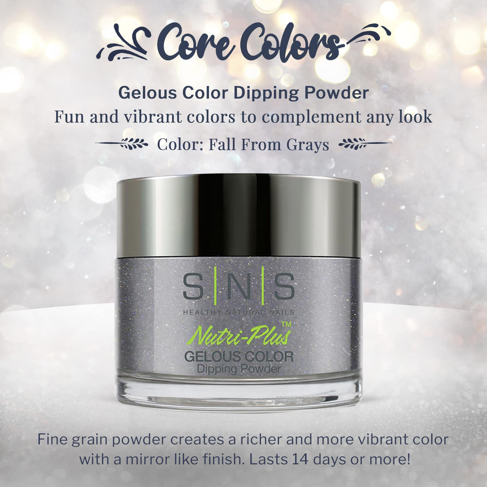Close-up of SNS Fall From Grays swatches reveals deep blue shimmer and depth.
