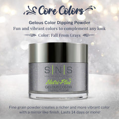 Close-up of SNS Fall From Grays swatches reveals deep blue shimmer and depth.