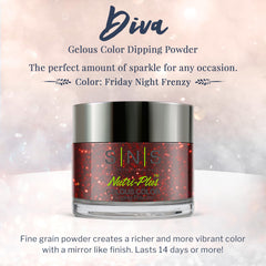 SNS Nail Dip Friday Night Frenzy metallic red shade for dramatic nails.