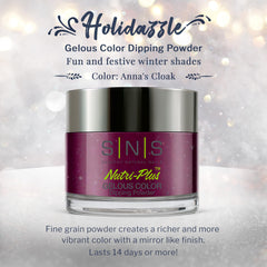 Swatch of SNS Holidazzle Anna's Cloak showing rich wine-burgundy hues