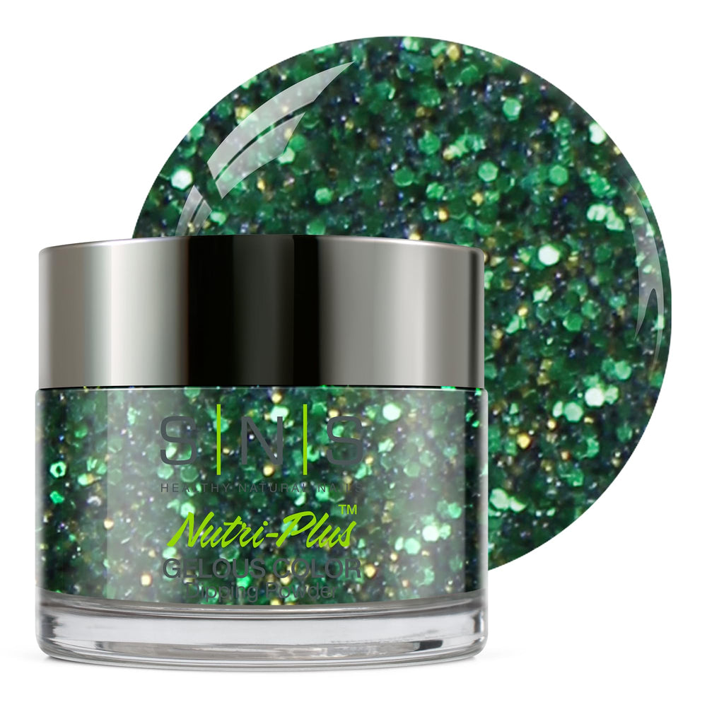SNS Holidazzle Whispering Evergreen bottle front for festive manicures.