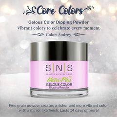 SNS Nail Dip Powder Audrey pink pastel jar displays creamy, even color payoff