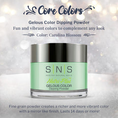 SNS Carolina Blossom swatch reveals aqua and cream tones for a vibrant manicure.
