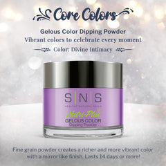 SNS Nail Dip Divine Intimacy color swatches show rich tones.