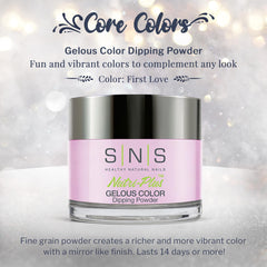 SNS Nails First Love powder swatch showing creamy pastel purple finish for elegant at-home manicure.