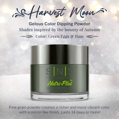SNS Nail Dip Green Eggs & Ham swatches reveal depth and vibrant finish.