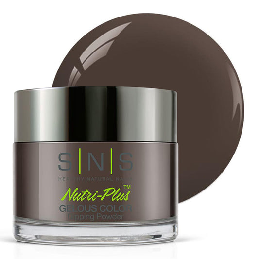 SNS Nail Dip Peace of Mind Brown jar showing low-odor formula for at-home manicures