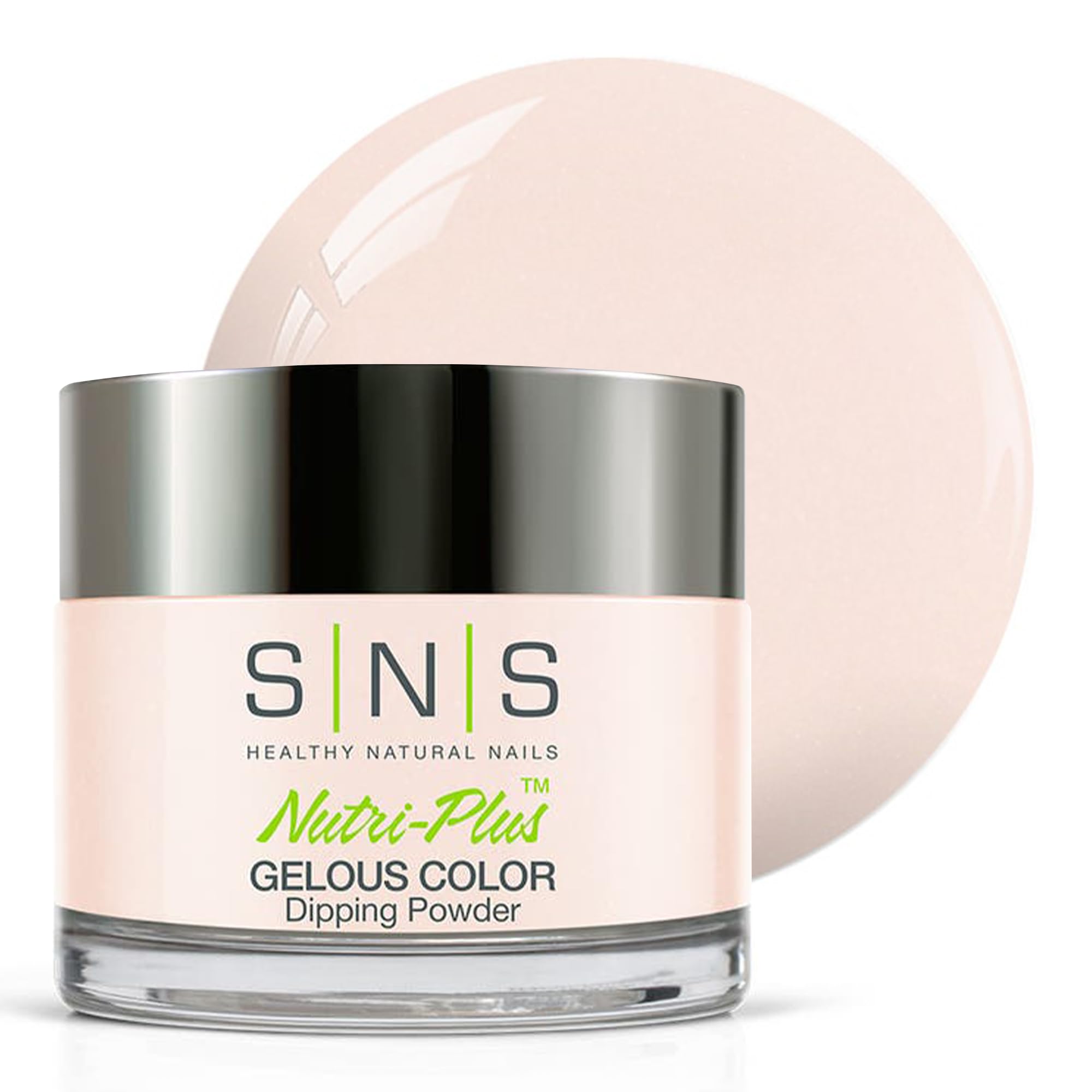 SNS Nail Dip Powder Barely There Pink with a soft shimmering finish for at-home wear.