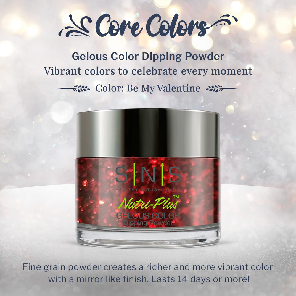SNS Be My Valentine red cranberry powder swatch showing vibrant color
