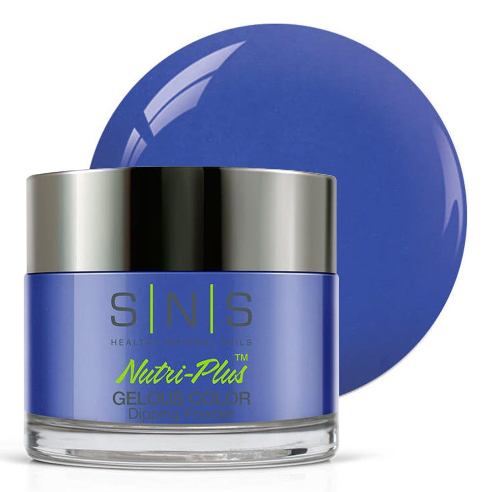 SNS Nail Dip Powder Deep Blue Utila bottle shows vibrant color and shine