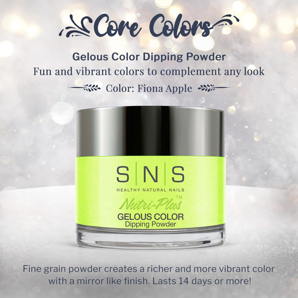 SNS Nail Dip Powder Fiona Apple color swatch highlights vibrant green and cream tones.
