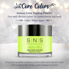 SNS Nail Dip Powder Fiona Apple color swatch highlights vibrant green and cream tones.