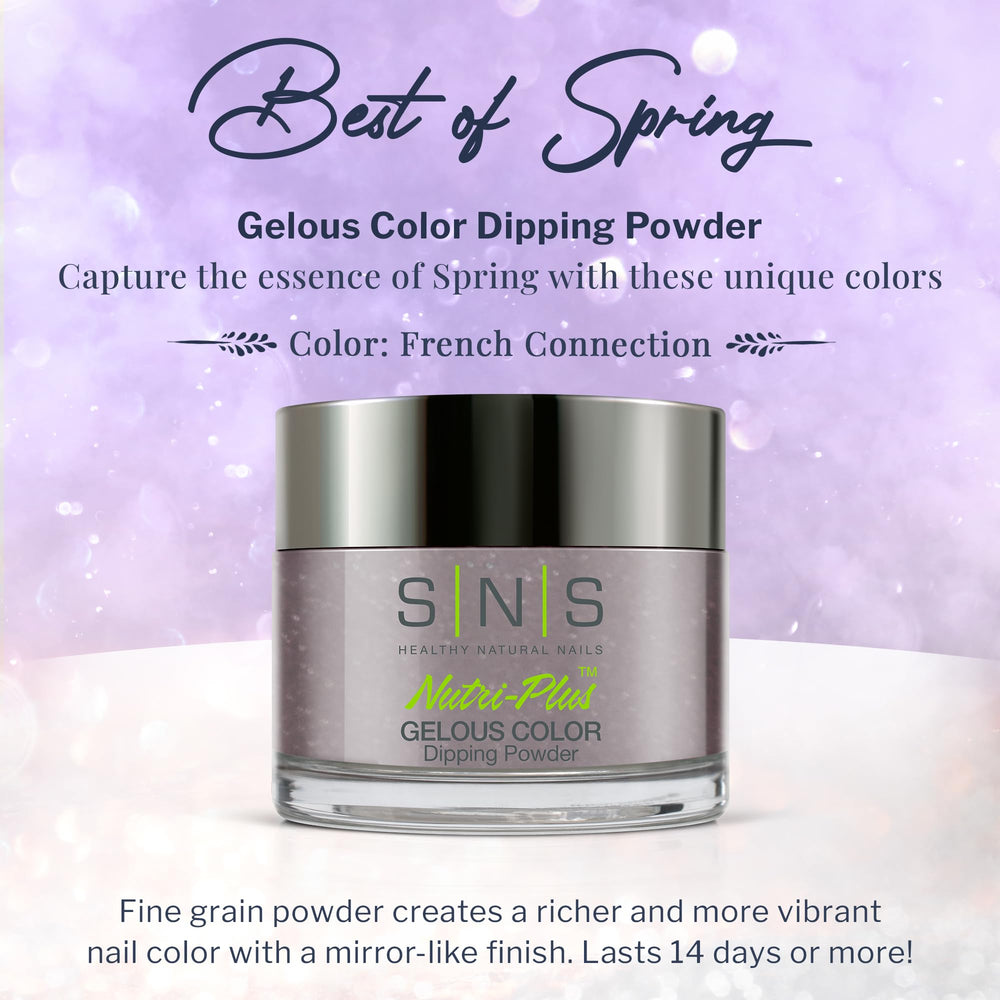SNS French Connection swatch on nail reveals rich purple-mauve shimmer