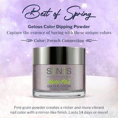 SNS French Connection swatch on nail reveals rich purple-mauve shimmer