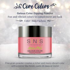 SNS Nail Dip Powder Hola Fuchsia brush application on nail for smooth coverage.