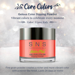 SNS Healthy Natural Nails I Love Italy color swatch reveals warm shimmer for elegant at-home nails.