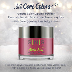 SNS Nail Dip Powder Japanese Rose Delight swatches showing a vibrant red shade.