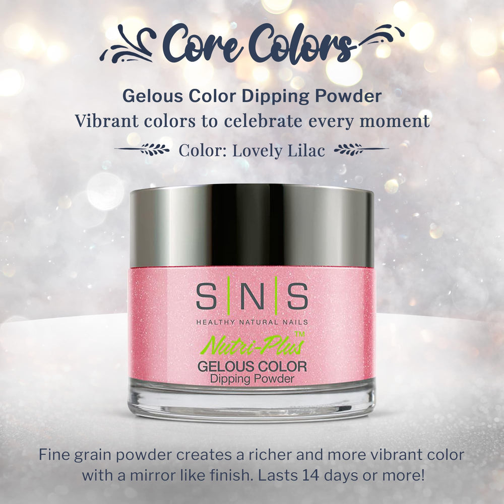 SNS Nail Dip Powder swatch demonstrates Lovely Lilac’s pink-rose shimmer