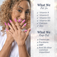 SNS Nail Dip Powder Nutri Plus base closeup shows nourishing formula for nails.