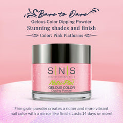 SNS Nail Dip Powder Pink Platforms on natural nails showing long-lasting, chip-resistant shine.