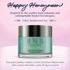SNS Rendezvous Bay shade highlights rich turquoise-teal-cream tones with a mirror-like finish