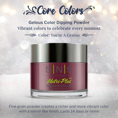 SNS Nail Dip Powder You're A Genius burgundy swatch, elegant shade for chic looks.