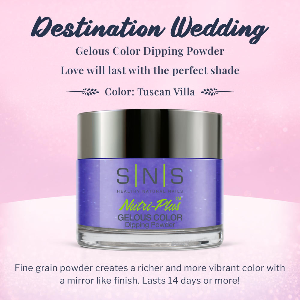 SNS Nail Dip Tuscan Villa powder jar highlights a fine-grain formula for smooth coverage.