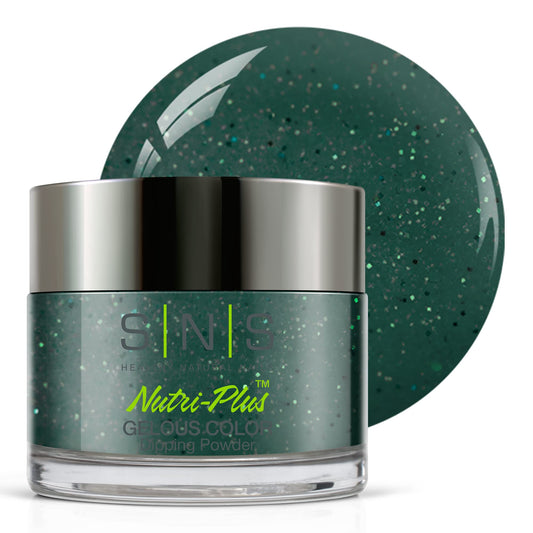 SNS Nails Dipping Powder Indian Summer Green Velour 1oz bottle showing rich color and shine