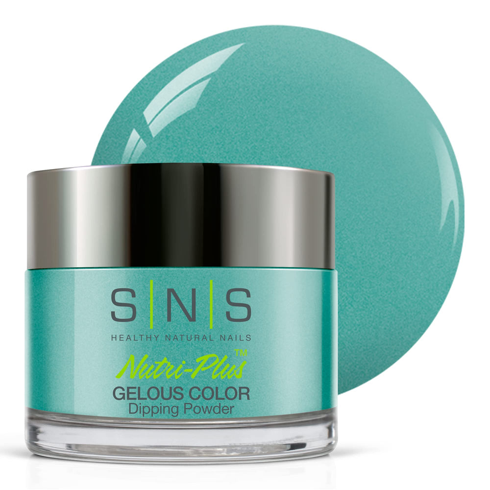 SNS Racer Back Girls turquoise shimmer dip powder for long-lasting color at home.