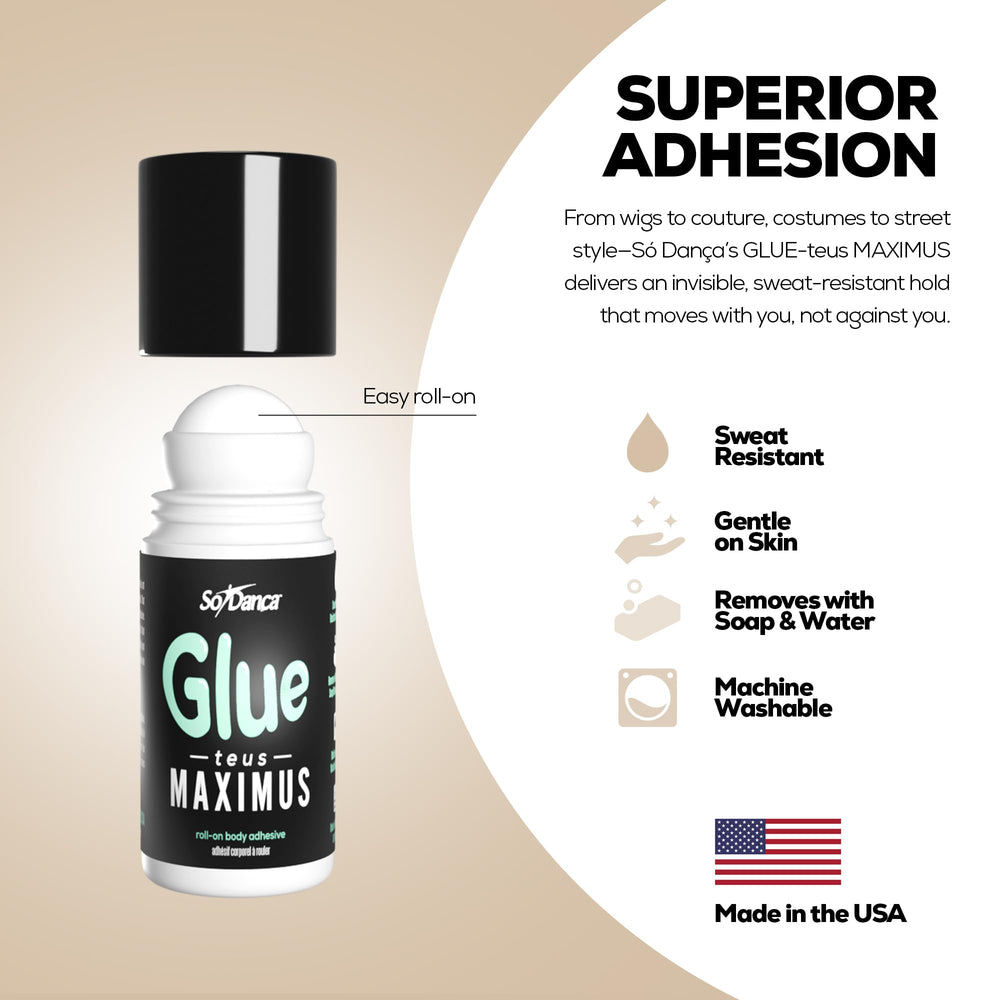 So Danca Glue-teus Maximus offers dance-ready grip for costumes and leotards.