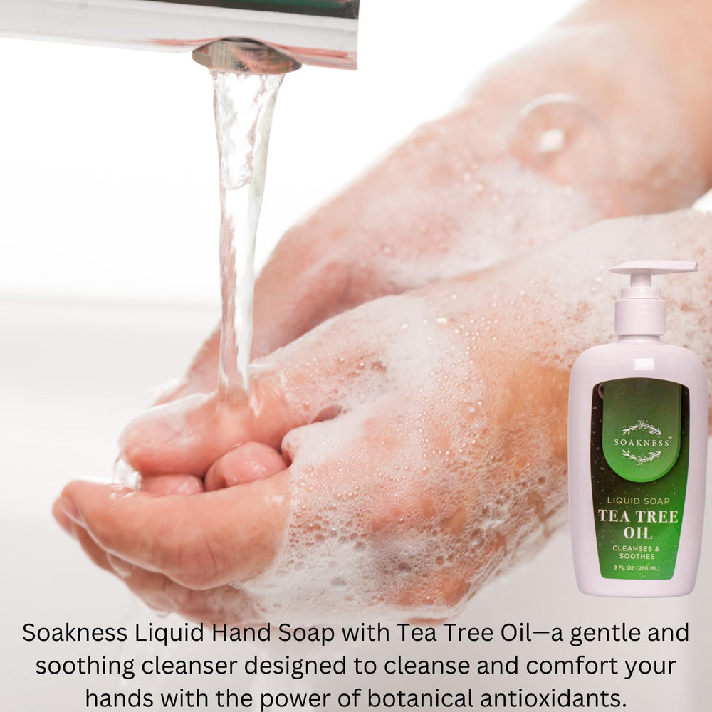 Soakness Tea Tree Hand Soap ingredients with botanicals for soothing hydration