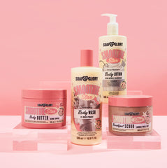 Soap & Glory Smoothie Star cocoa butter highlights skin-softening ingredients.
