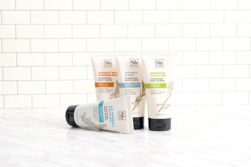 Soapbox bathroom display shows refreshing skincare ritual.