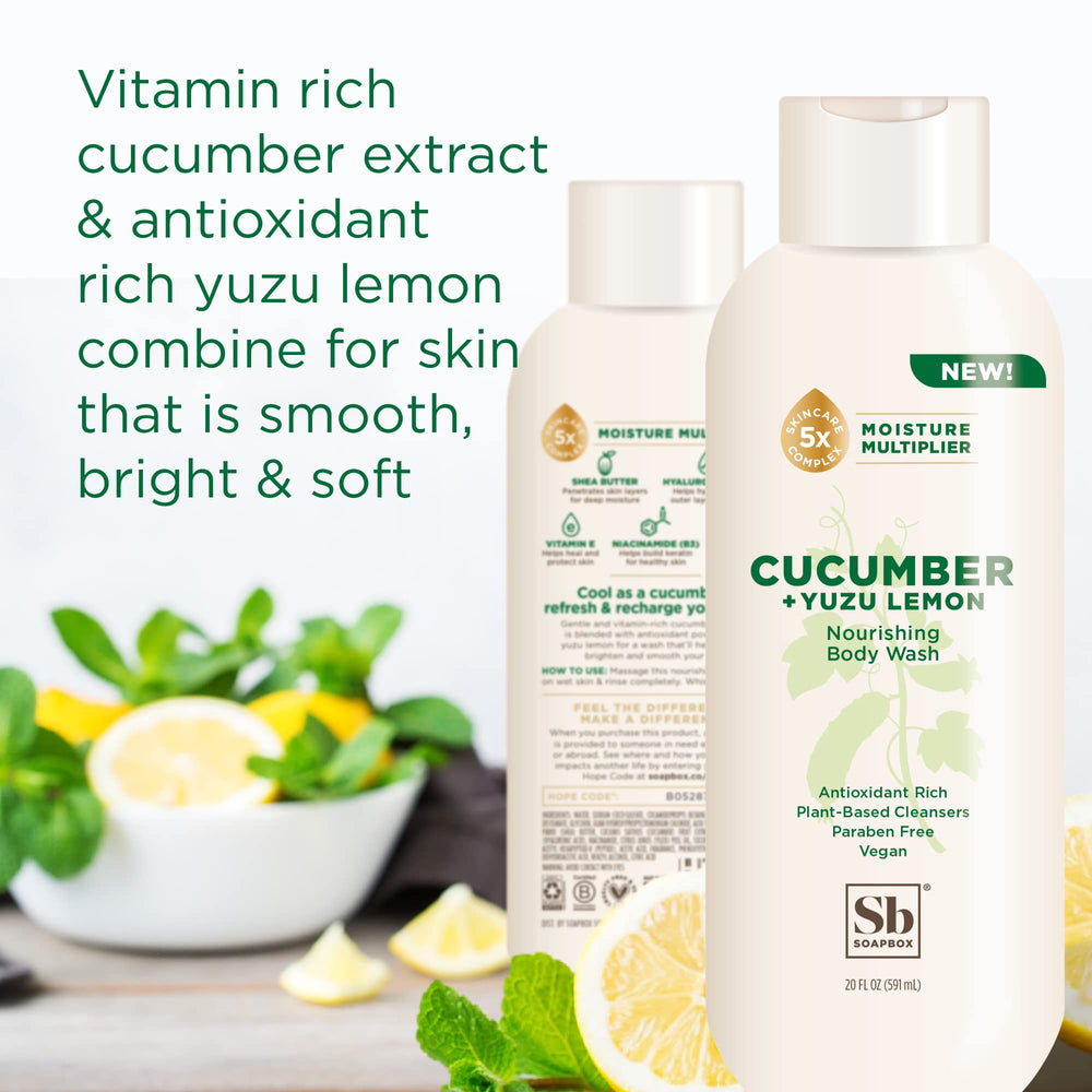 Soapbox cucumber-yuzu-lemon body wash label-closeup reveals ingredients and scent