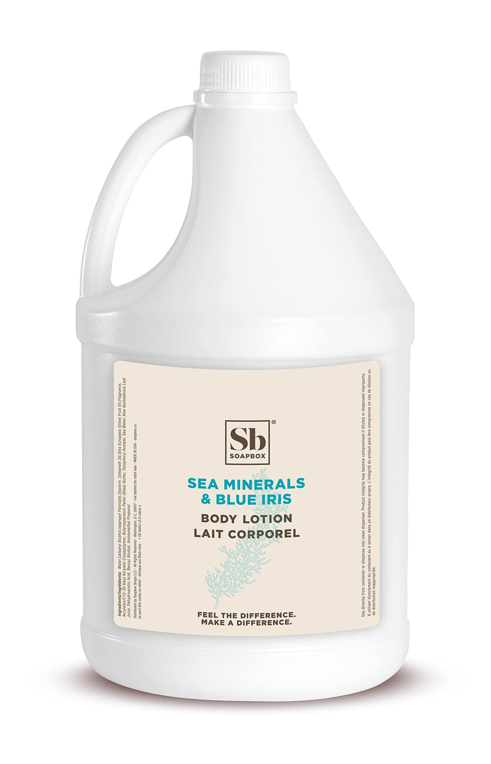 Soapbox Sea Minerals Blue Iris lotion bottle close-up for everyday hydration