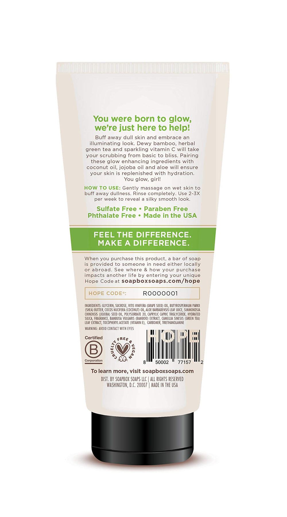 Soapbox sugar granules close-up highlighting gentle exfoliation.