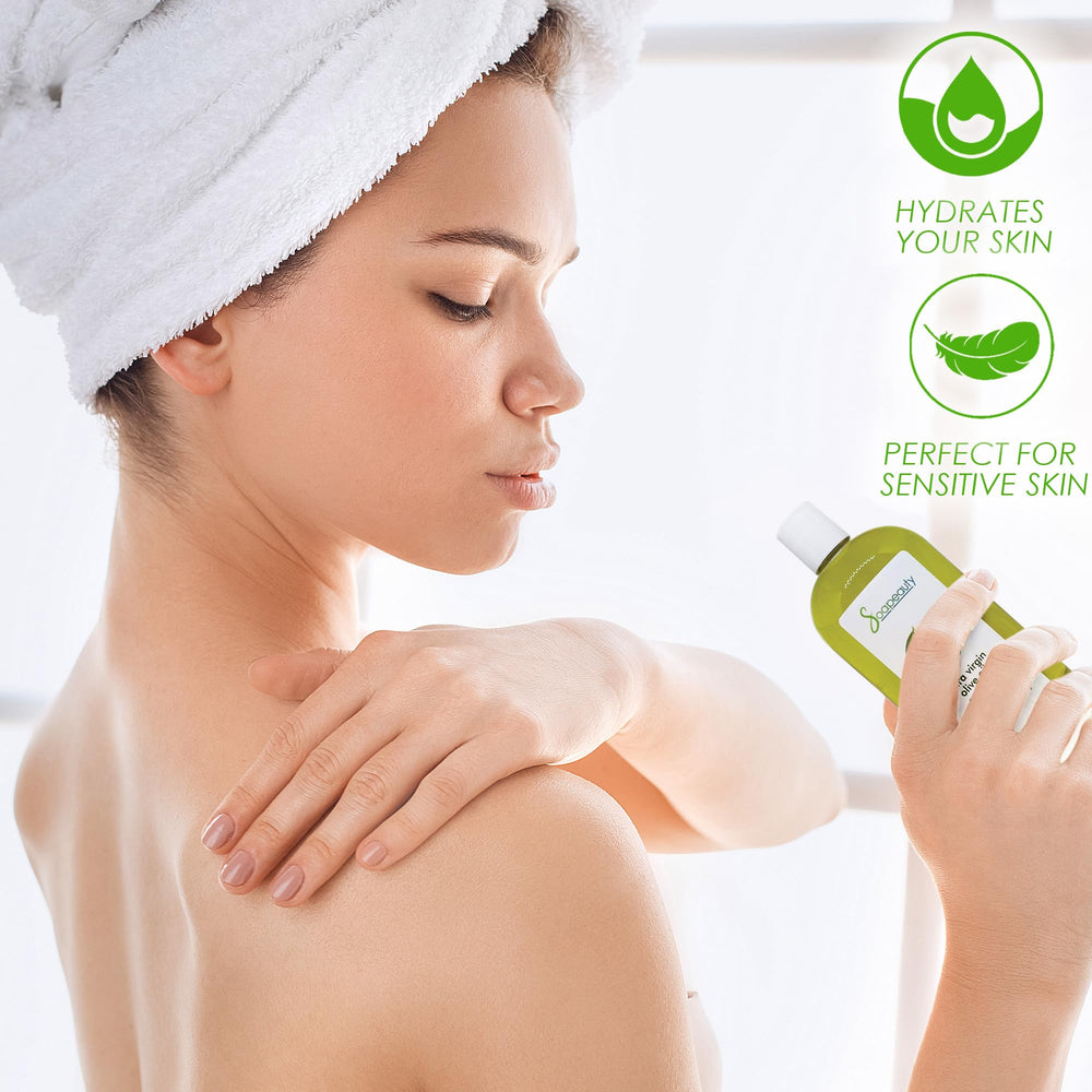 Soapeauty Extra Virgin Olive Oil on skin for deep hydration and softness.