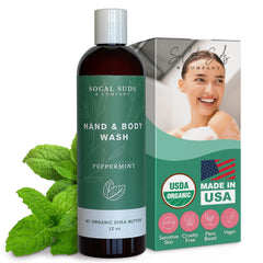 SoCal Suds Company bottle pour demonstrates gentle cleansing for sensitive skin