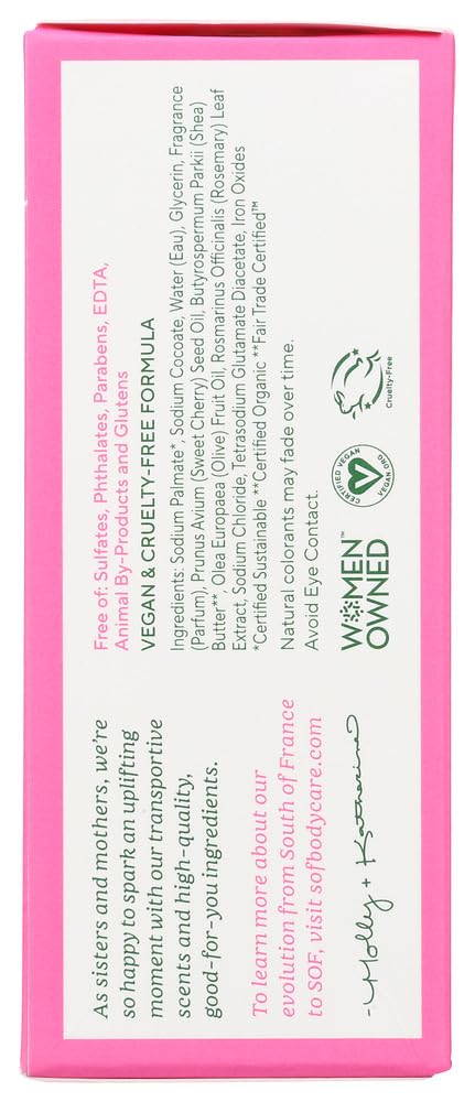 SoF Cherry Blossom bar soap shows a rich, creamy texture ideal for daily use.
